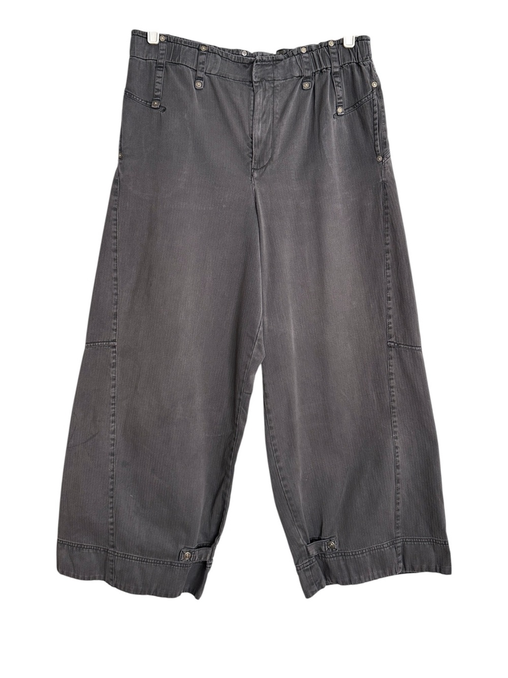 FREE PEOPLE XL Charcoal Herringbone Utility Barrel Pants Wide Leg Cropped